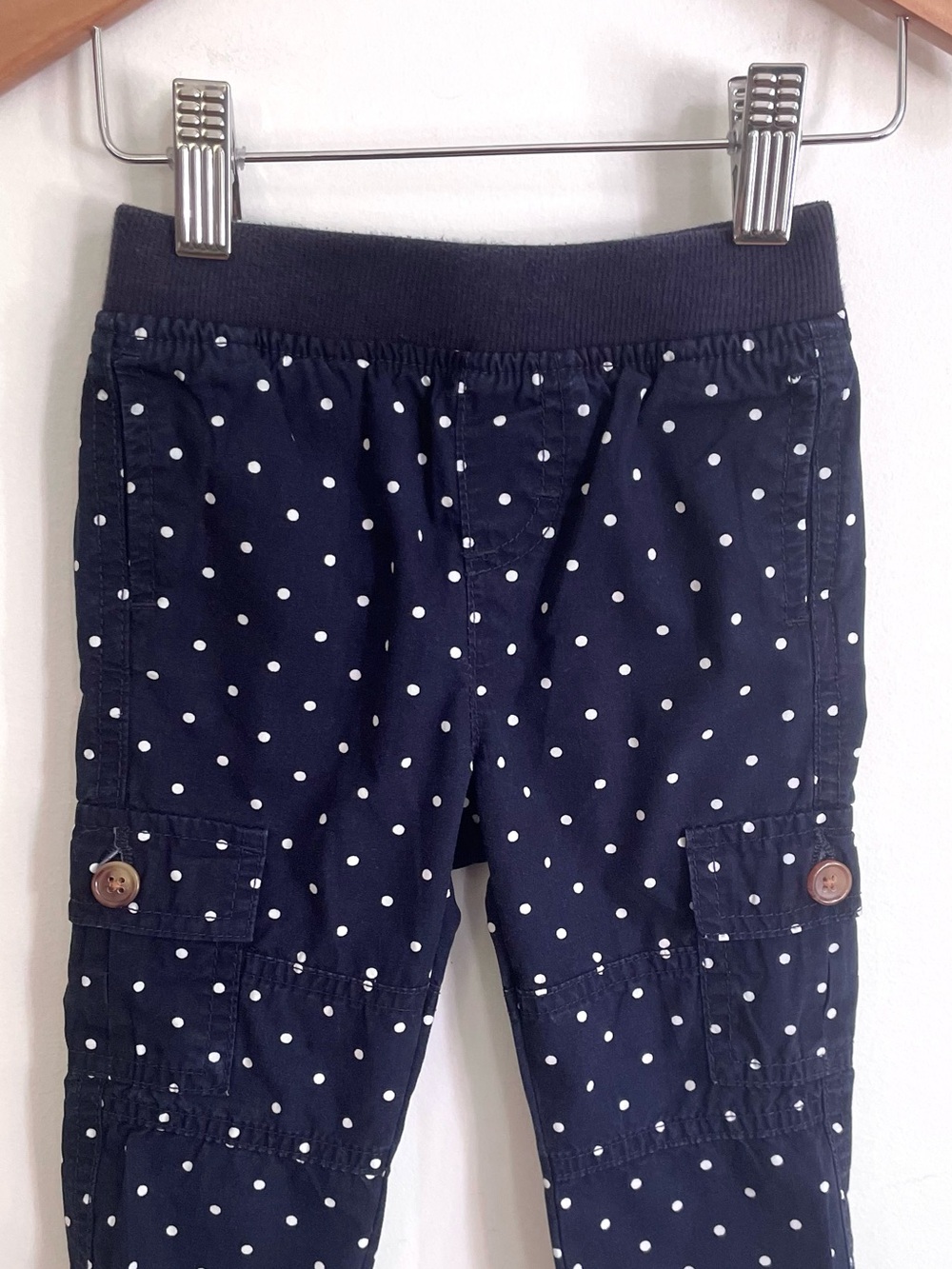 $5 💥Pull-On Cargo Pants, Leg Pockets, Lightweight, Navy with White Polka Dots